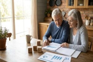 Older couple reviewing a retirement plan for different retirement ages