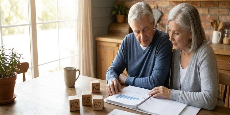 Older couple reviewing a retirement plan for different retirement ages